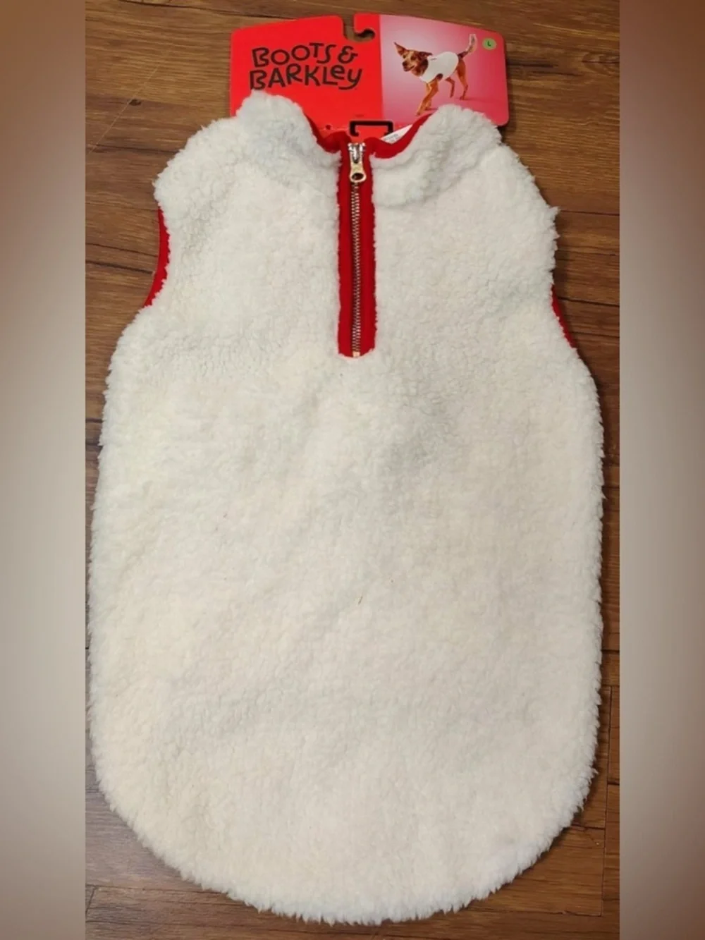 NEW-Small Sherpa Pet Vest Faux Shearling Zipper with Red Trim Fleece Dog Vest